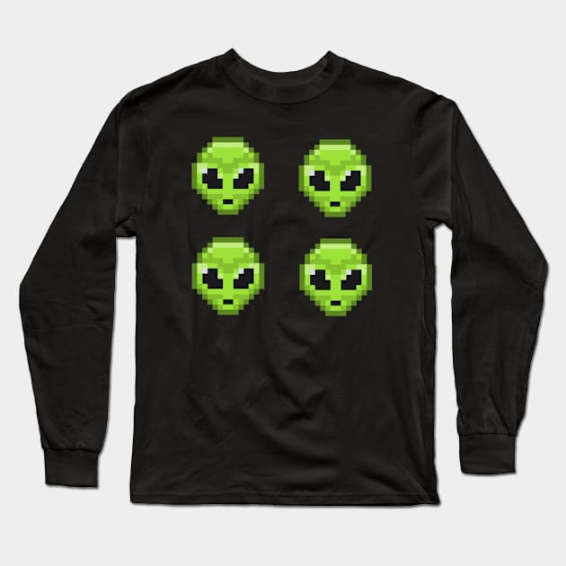 Green Alien Head - Pixel Art 4 Pack Long Sleeve T-Shirt by softbluehum